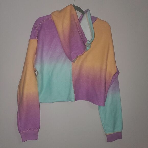 WILD FABLE COLOR BLOCK PASTEL SHERBERT CROPPED SWEATSHIRT HOODIE SIZE LARGE - Picture 4 of 4
